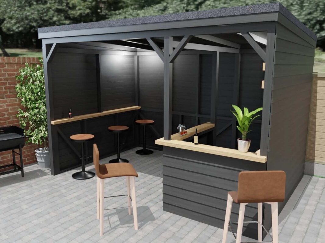 a small shed with tables and chairs