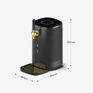 een zwart met gouden bierdispenser